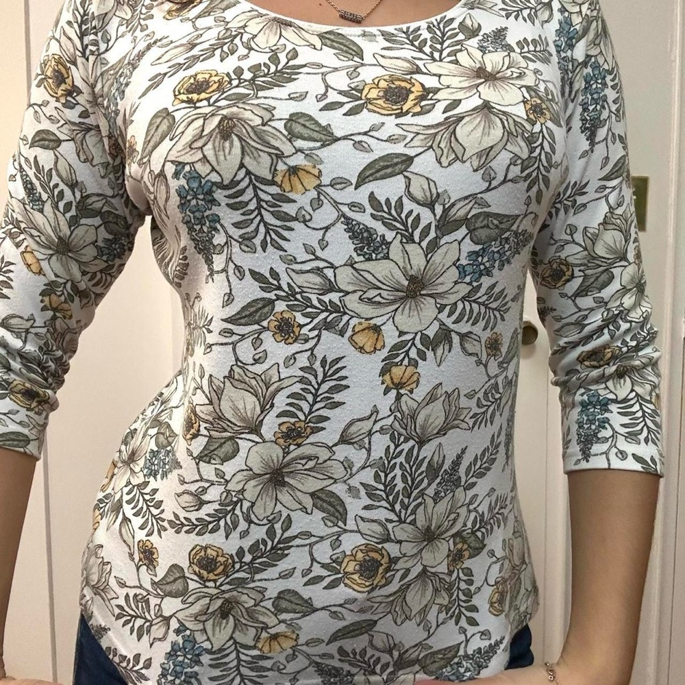 💙 Karen Scott Cottagecore Floral Print Top Size Small